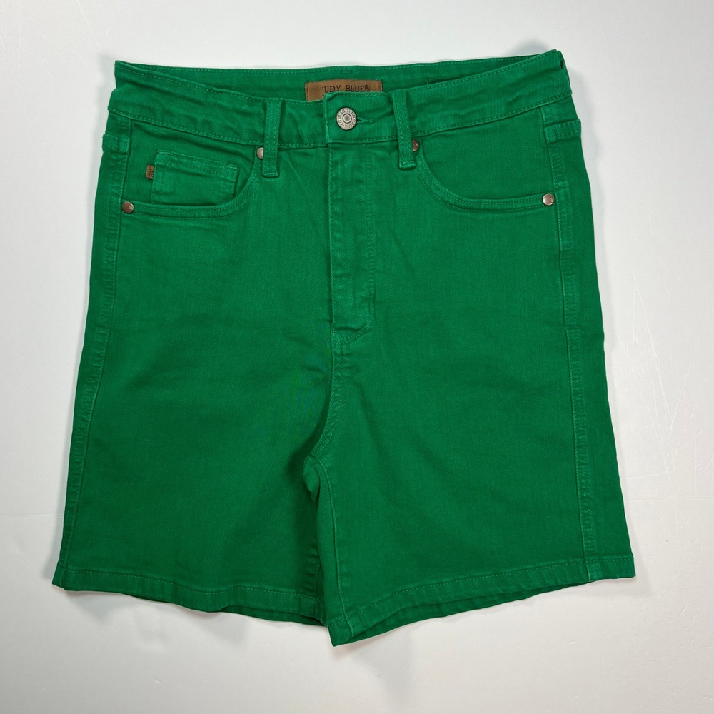 Judy Blue Shorts Women Large Green Garment Dyed High Rise Stretch Denim